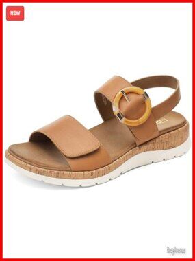 Faux Leather Low Wedge Walking Sandals with Arch Support